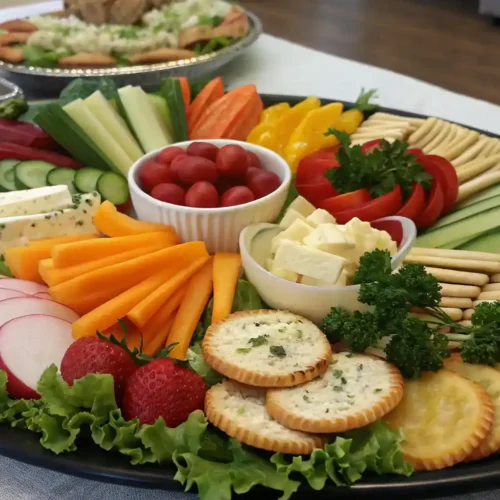 A stunning platter filled with a variety of Mother's Day appetizers, showcasing vibrant colors and textures.