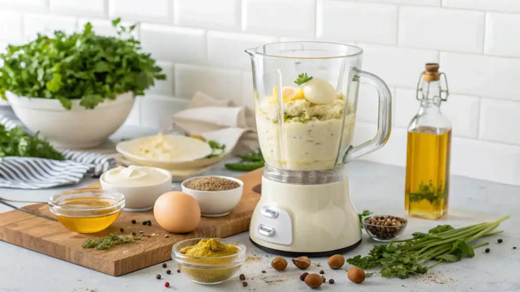 Making light mayonnaise in a blender.