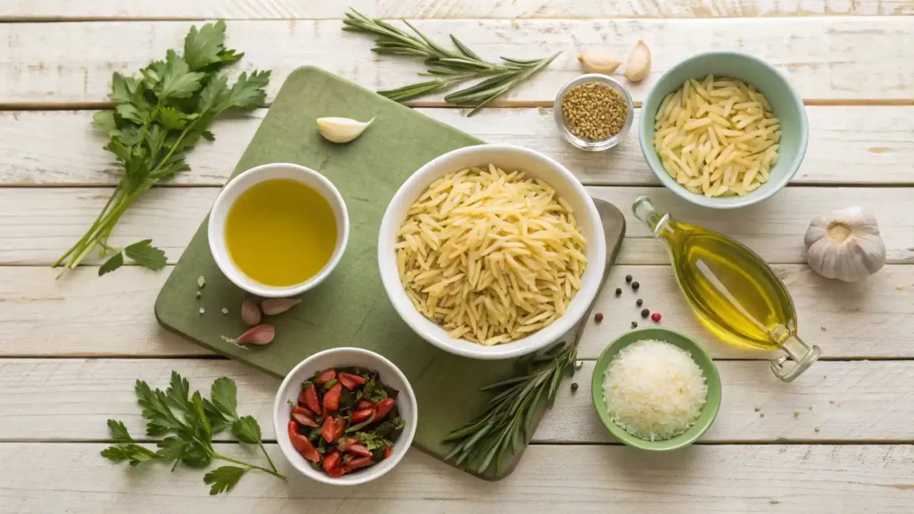 Ingredients for gluten-free orzo dish