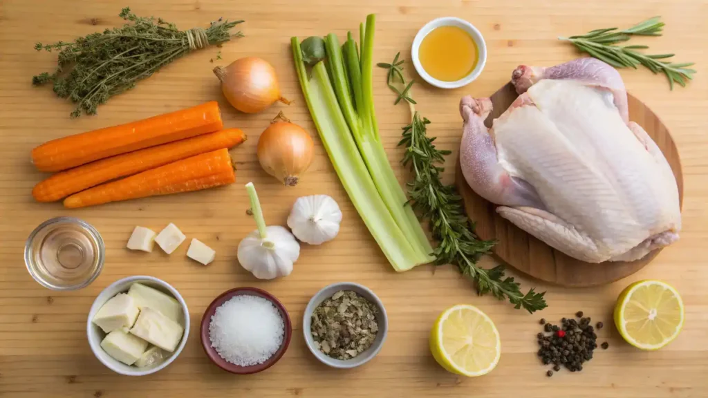 Ingredients for turkey crown recipe including olive oil, herbs, and spices.