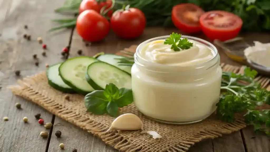 Freshly made light mayonnaise.