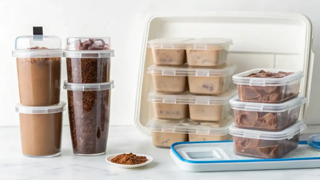 Storage methods for frozen hot chocolate leftovers.