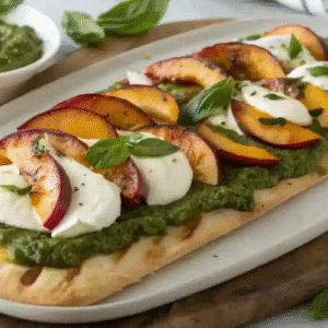 Finished Pesto, Grilled Peach & Burrata