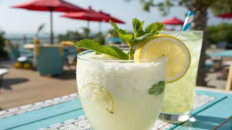 A refreshing glass of whipped lemonade garnished with lemon and mint.