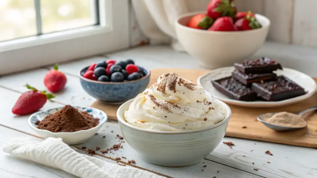 Bowl of Keto Whipped Cream with desserts
