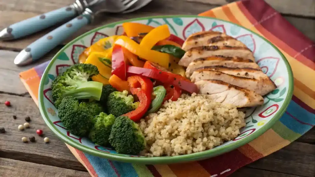 Healthy dinner for truck drivers with grilled chicken and vegetables