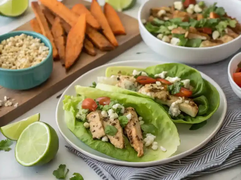 Serving suggestions for Avocado Chicken Lettuce Wraps.