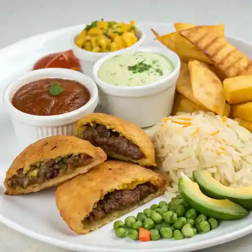Serving suggestions for Jamaican beef patties with various sides.