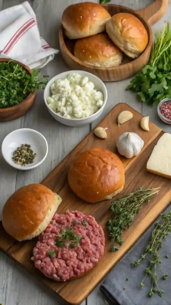 Ingredients for goat cheese burger