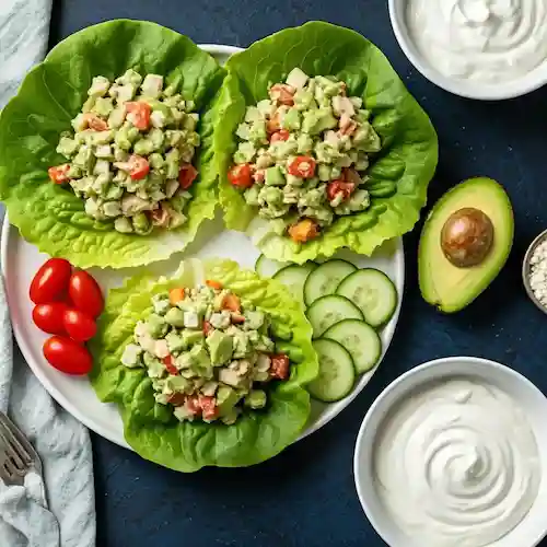 Different serving ideas for Keto Avocado Chicken Salad.