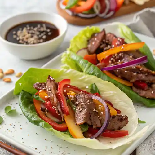 Beef and veggie wraps in lettuce