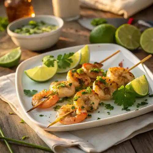 Shrimp skewers with lime