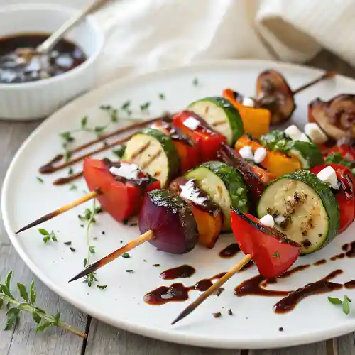 Grilled colorful veggie skewers