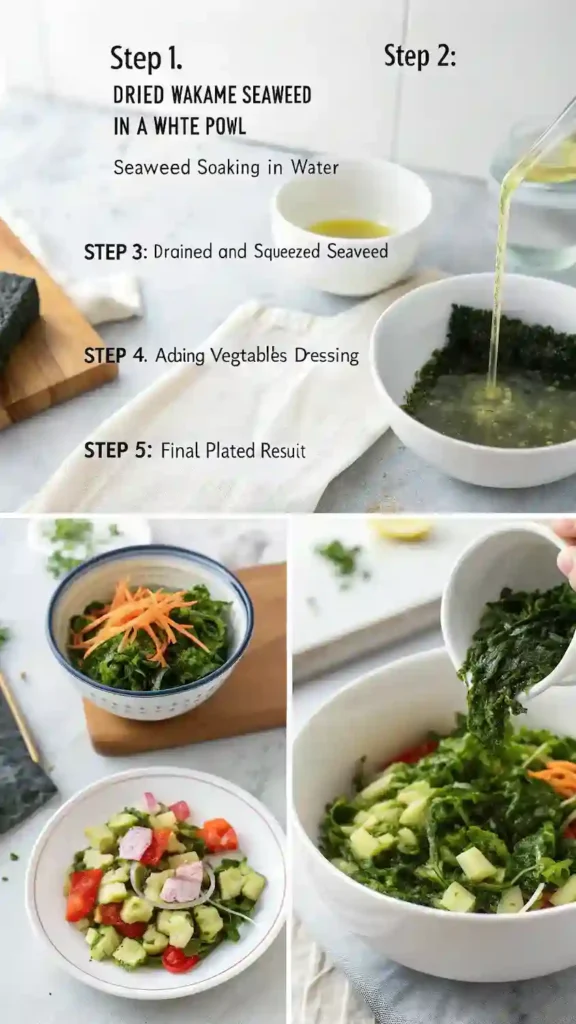 Step-by-step guide showing how to prepare fresh seaweed salad at home for maximum health benefits